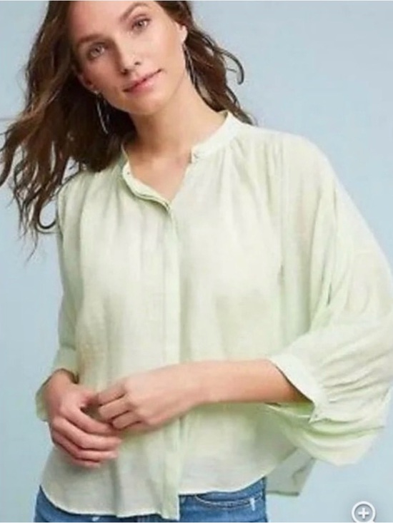 Maeve Tops - Maeve by Anthropologie Bryanna Dolman Oversized Gauze Blouse Light Lime Green L